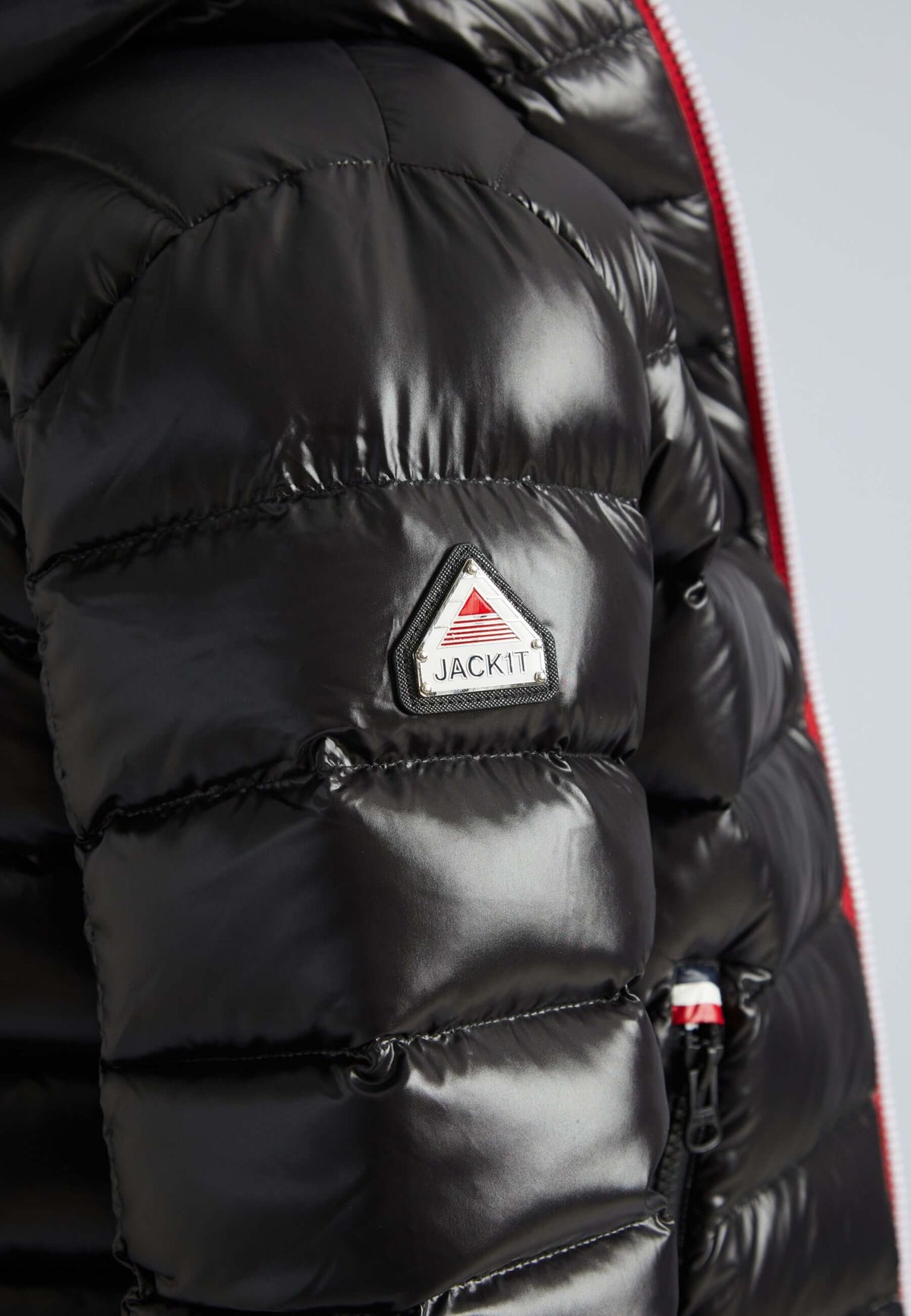 Close-up of the R3D Tricolore Zip Jacket Black showcasing its sleek design and durable fabric.