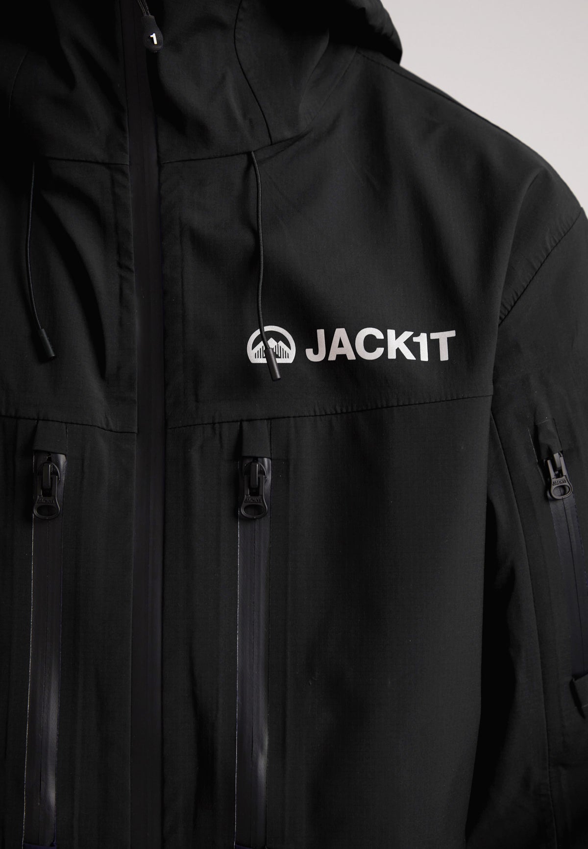 Black mens Lithium waterproof jacket featuring a logo and sleek design for optimal performance in wet weather.