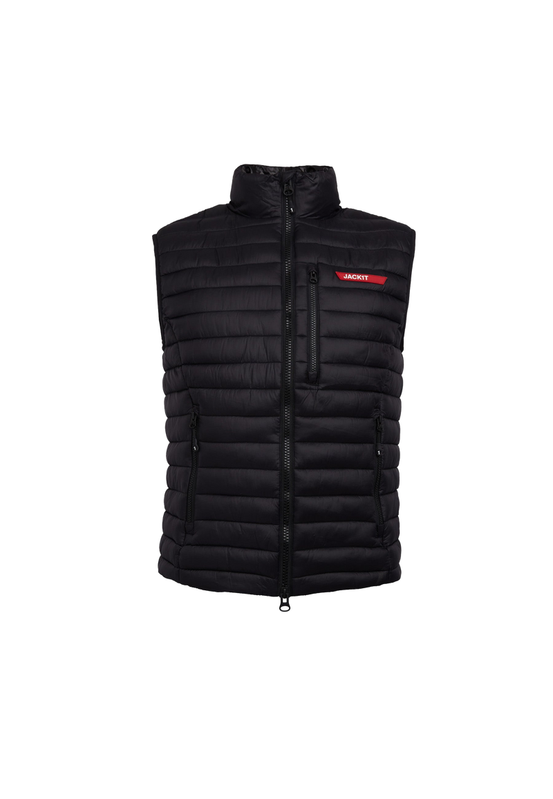 SATEL1TE Lightweight Puffer Gilet 2.0 Black flat lay swatch