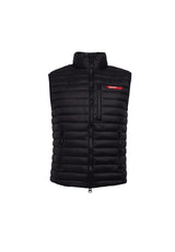 SATEL1TE Lightweight Puffer Gilet 2.0 Black front view showcasing the stylish design and features.