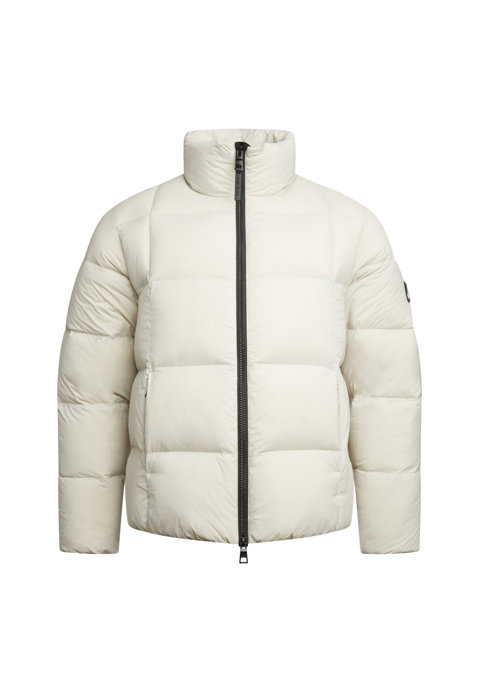 Cloud Lightweight Puffer Racer Jacket Stone flat lay swatch