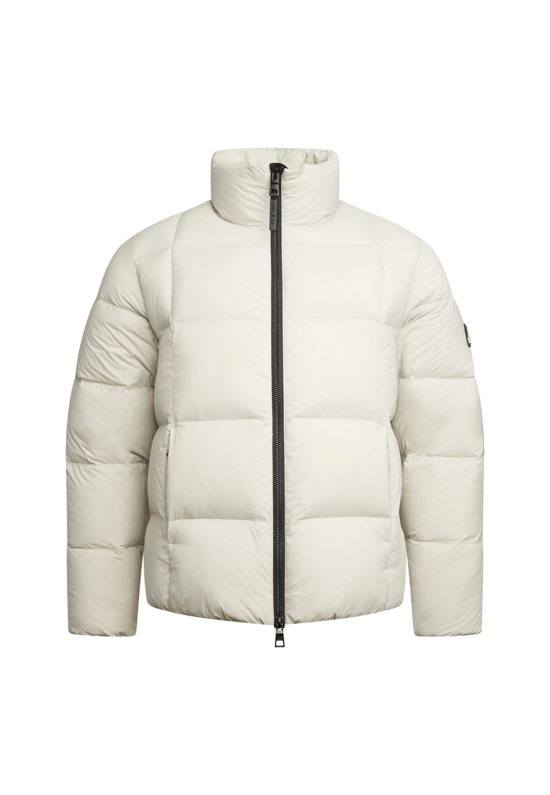 Cloud Lightweight Puffer Racer Jacket Stone flat lay swatch