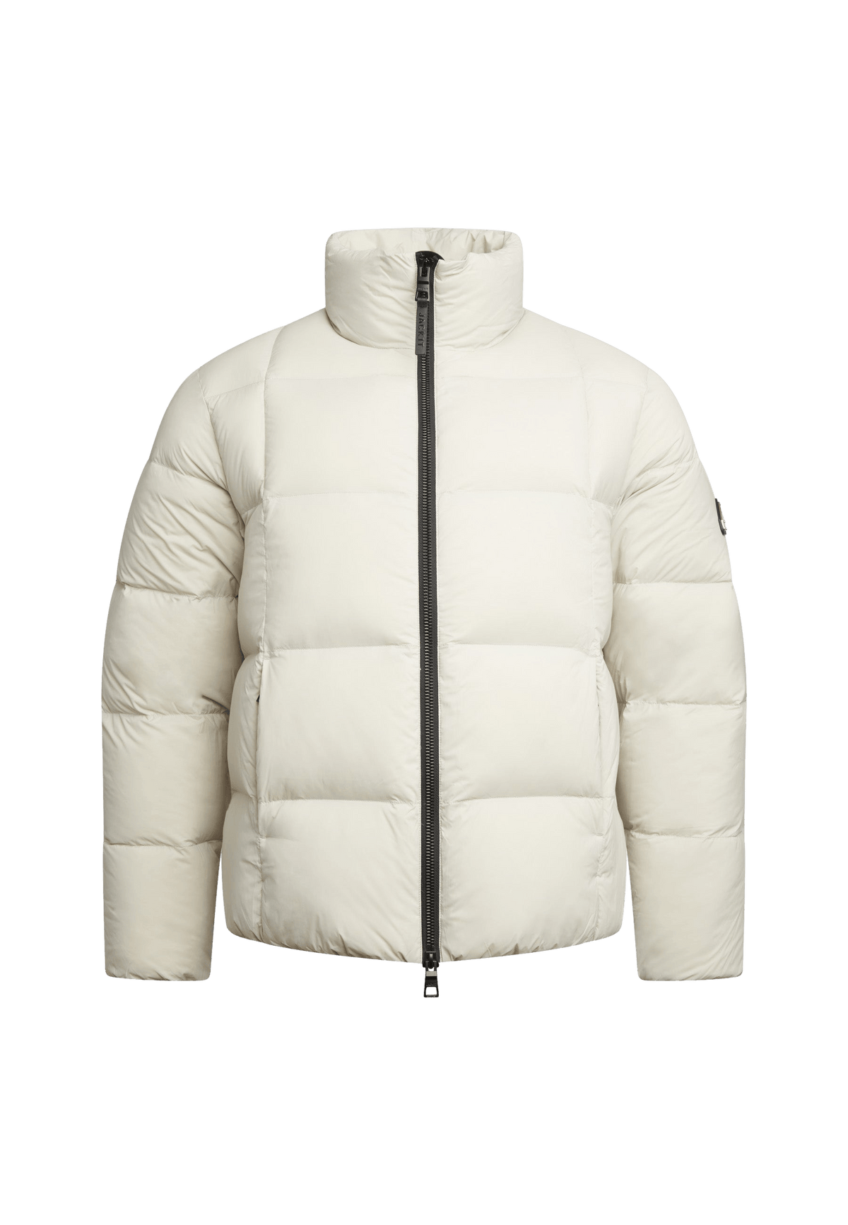 Cloud Lightweight Puffer Racer Jacket Stone flat lay swatch
