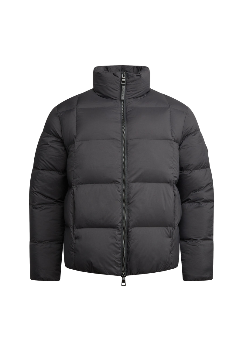Cloud Lightweight Puffer Racer Jacket Black flat lay swatch