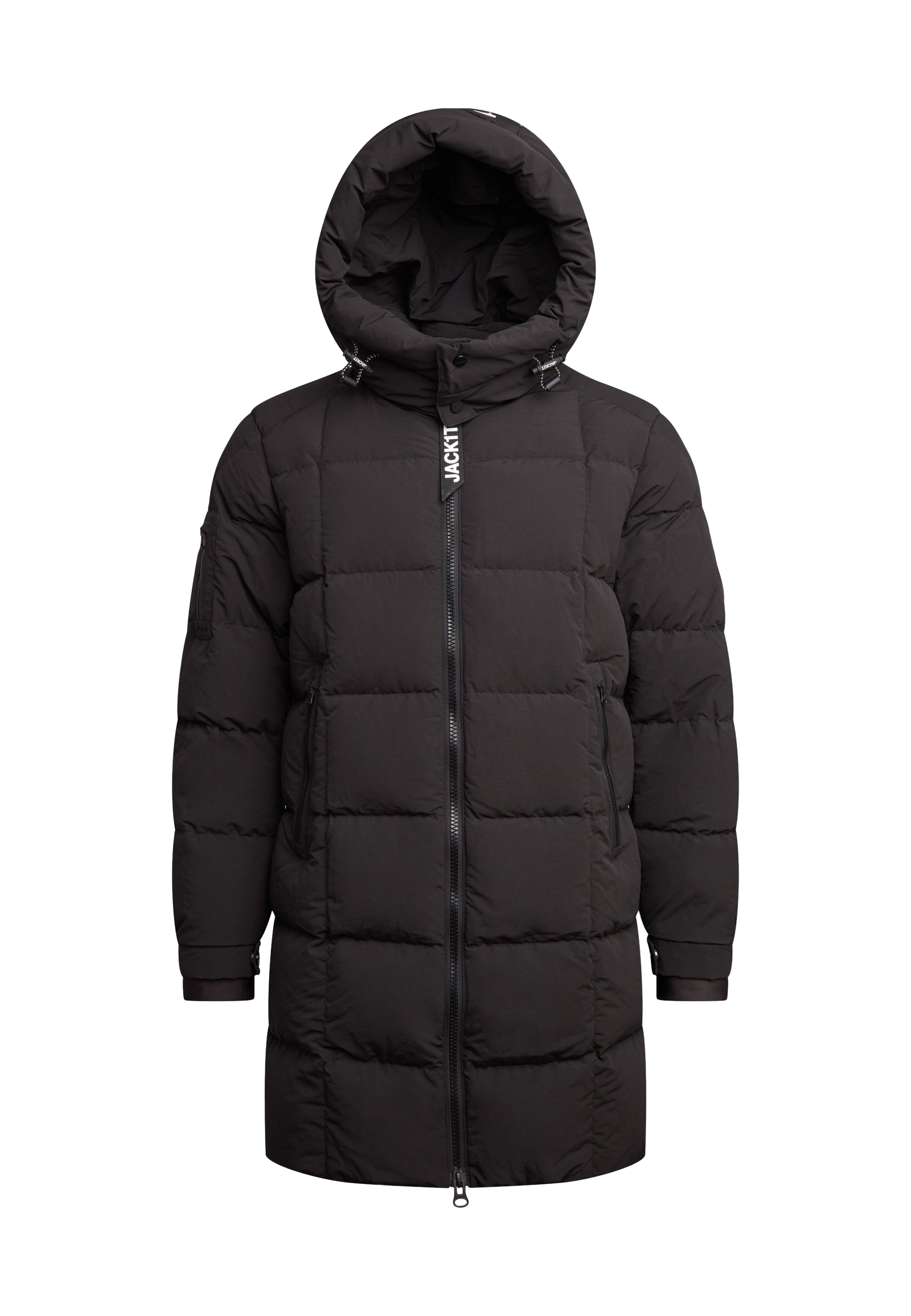 EZ Boxed Long Down Puffer Coat Matt Black flat lay swatch