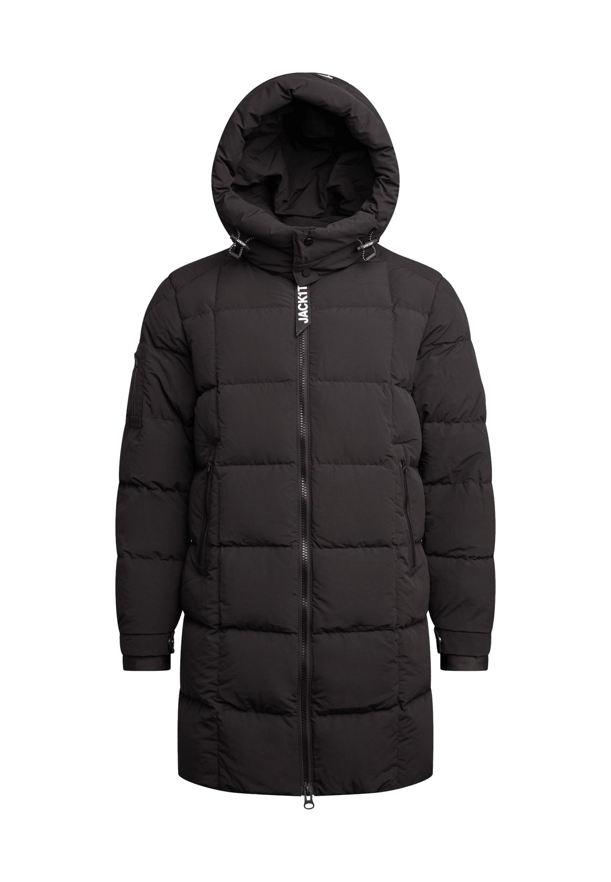 EZ Boxed Long Down Puffer Coat Matt Black flat lay swatch