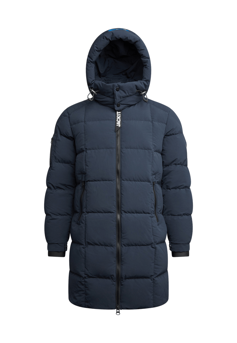 EZ Boxed Long Down Puffer Coat Matt Ink flat lay swatch