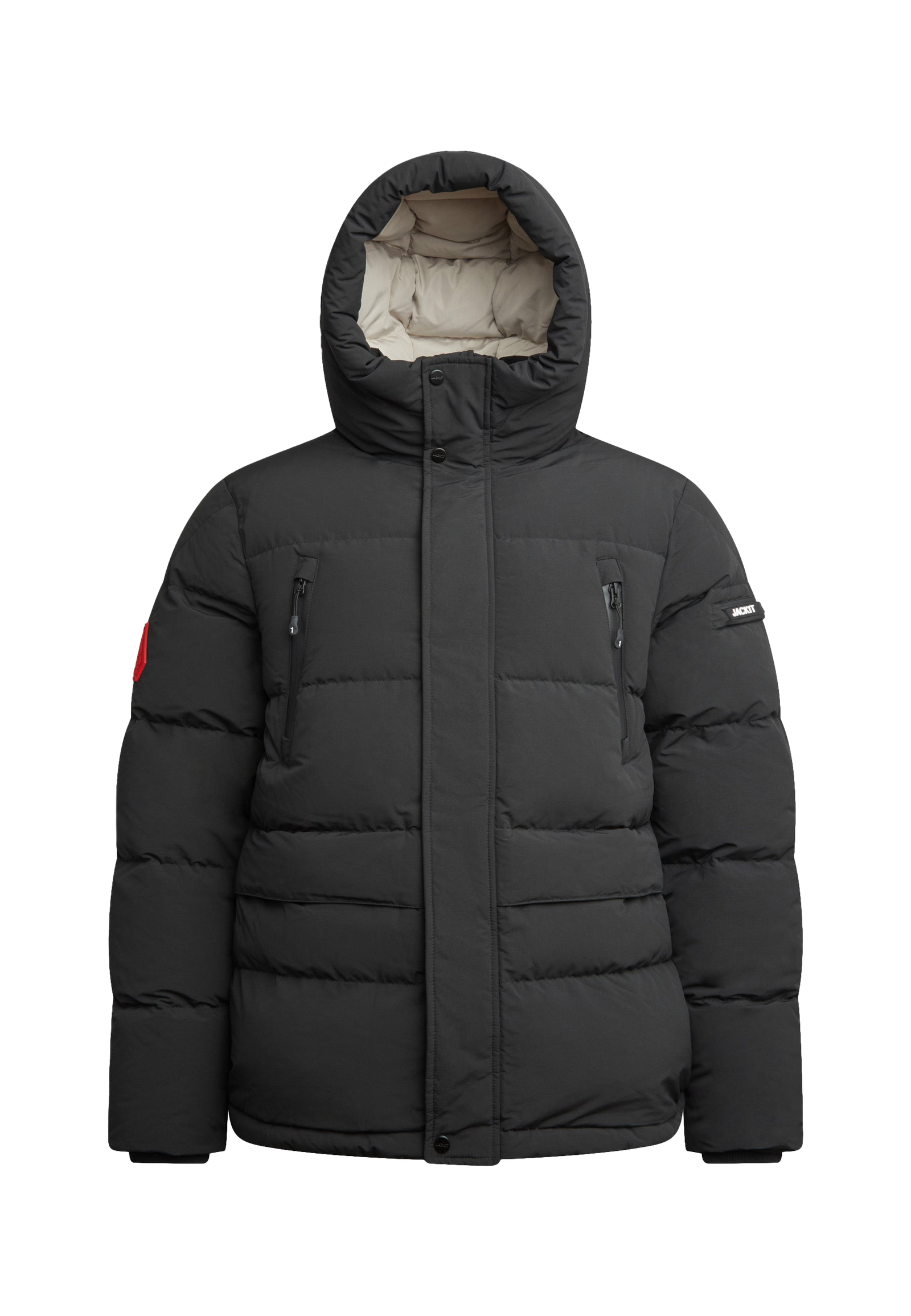 EZ Frontier Prime Down Puffer Jacket Matt Black flat lay swatch