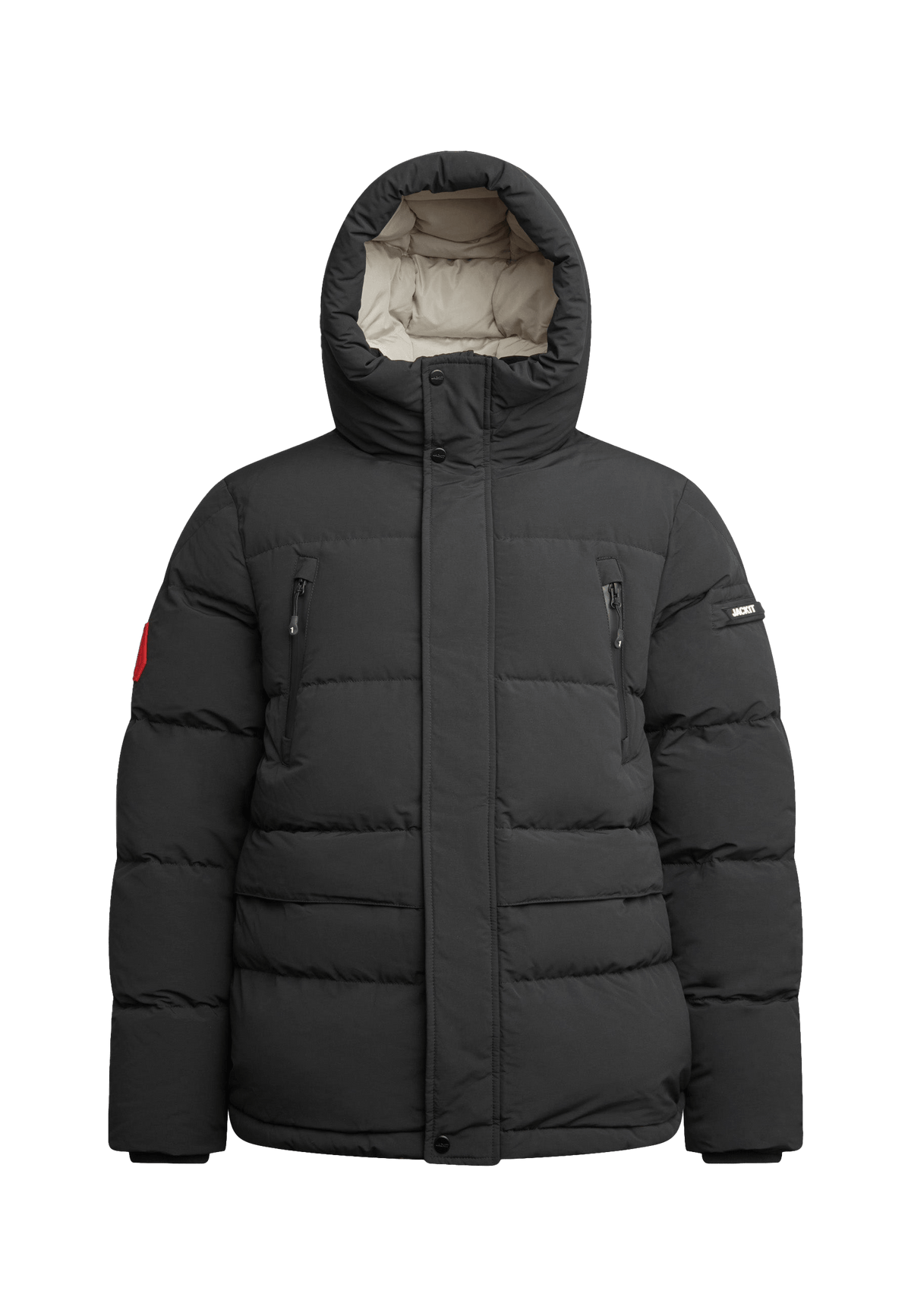 EZ Frontier Prime Down Puffer Jacket Matt Black flat lay swatch