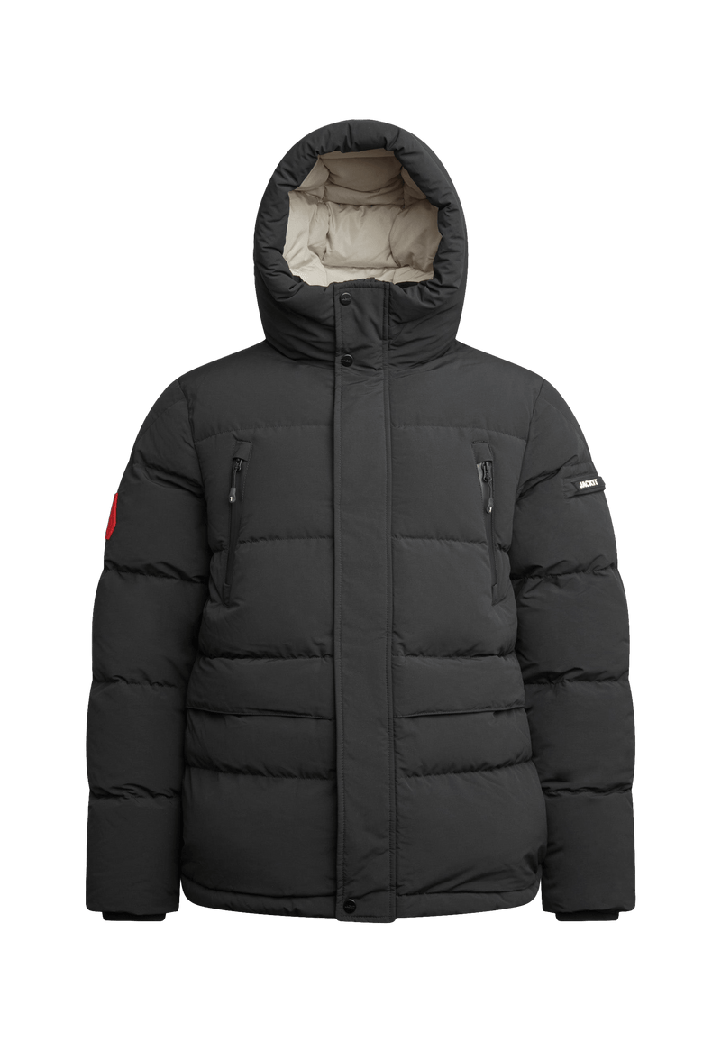EZ Frontier Prime Down Puffer Jacket Matt Black flat lay swatch