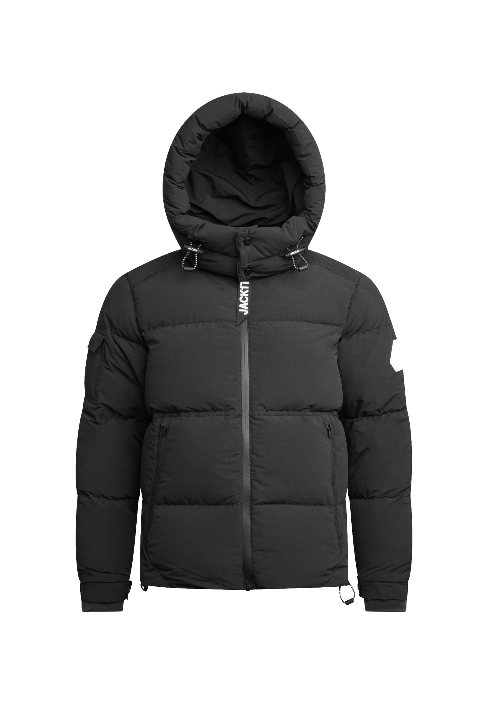 EZ Water Puffer Racer Jacket Matt Black flat lay swatch
