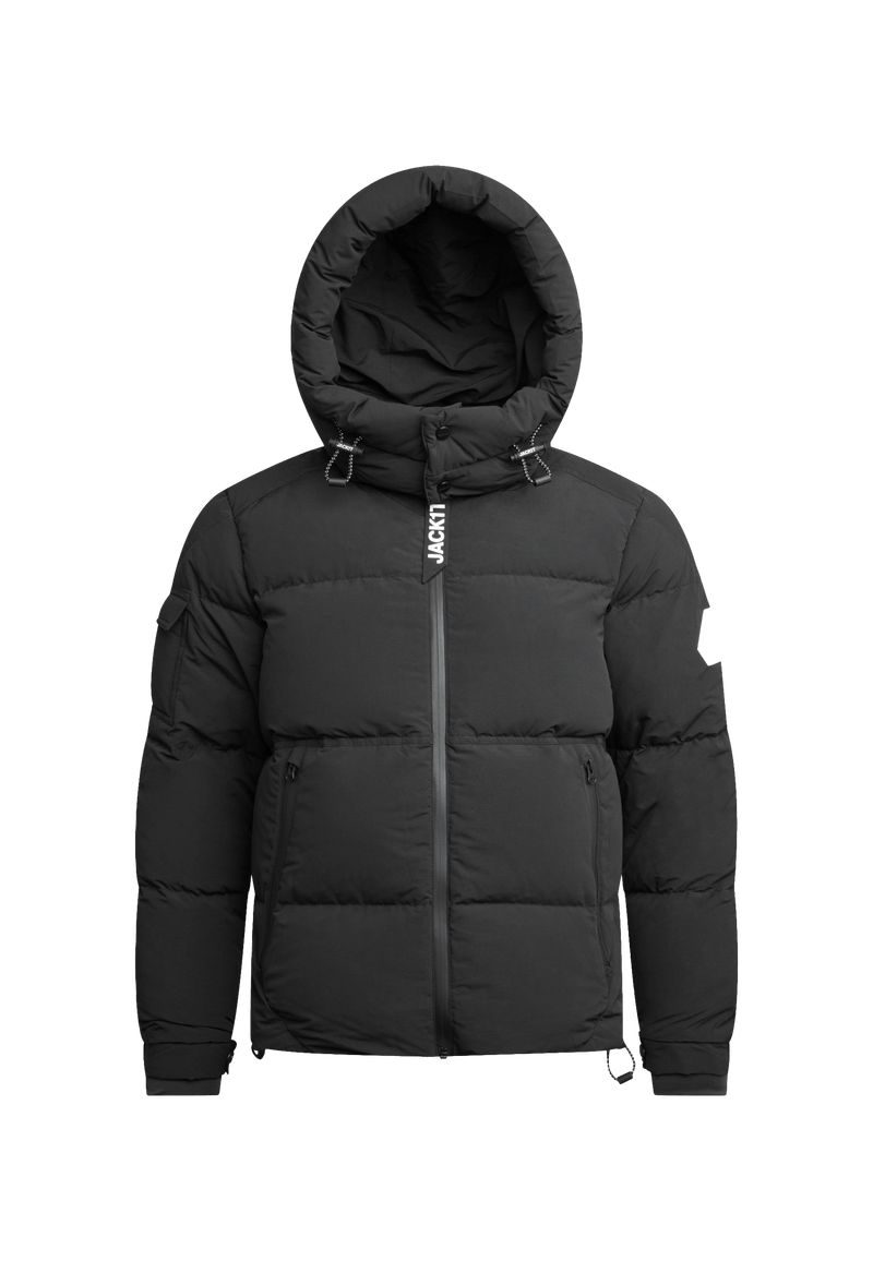 EZ Water Puffer Racer Jacket Matt Black flat lay swatch