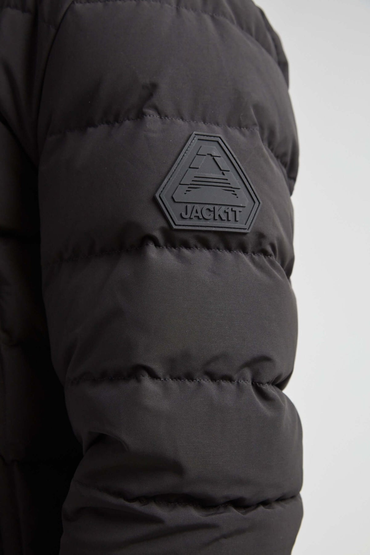 R4D Tramline Puffer Racer Jacket Matt Black close-up of sleeve with JACK1T logo