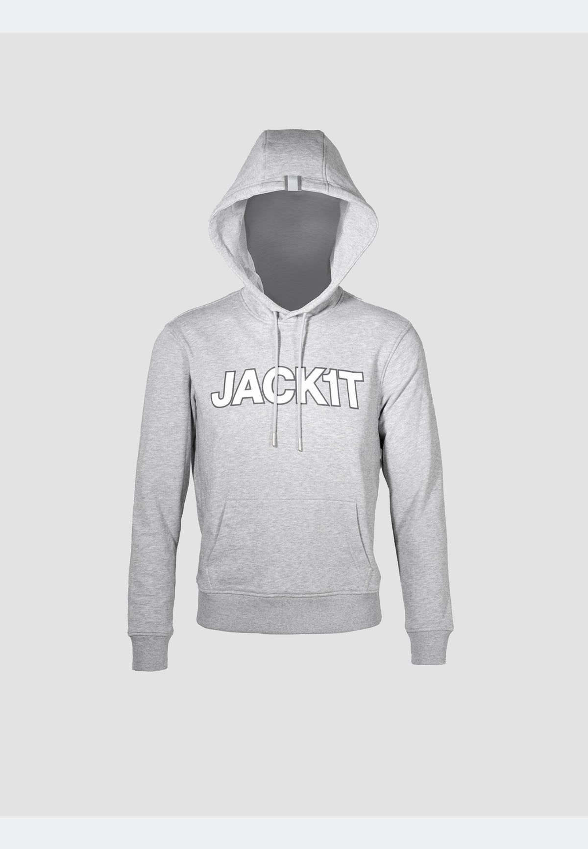Pullover grey hoodie in mid grey heather, featuring a classic hood and stylish logo detail.