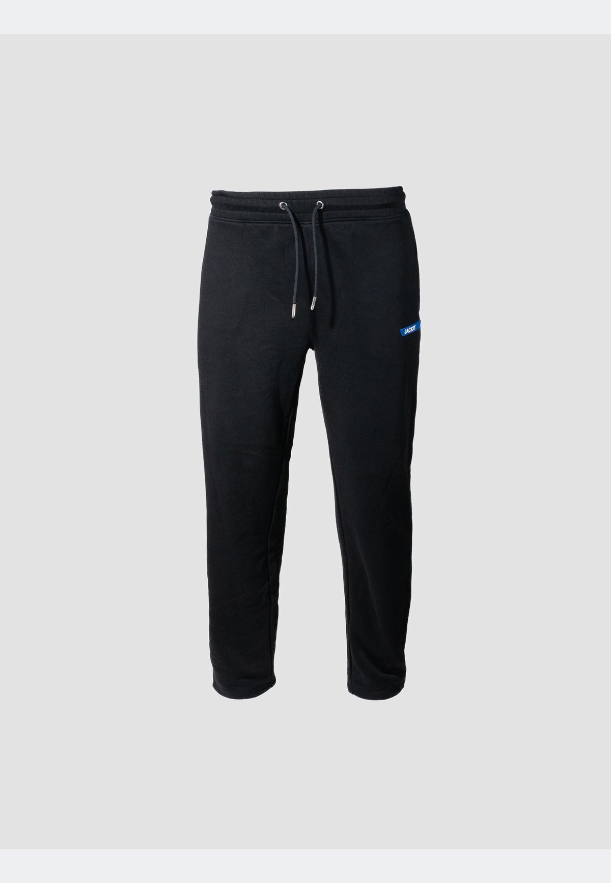 Black joggers featuring a straight-leg silhouette and elasticated waistband for comfort and style.