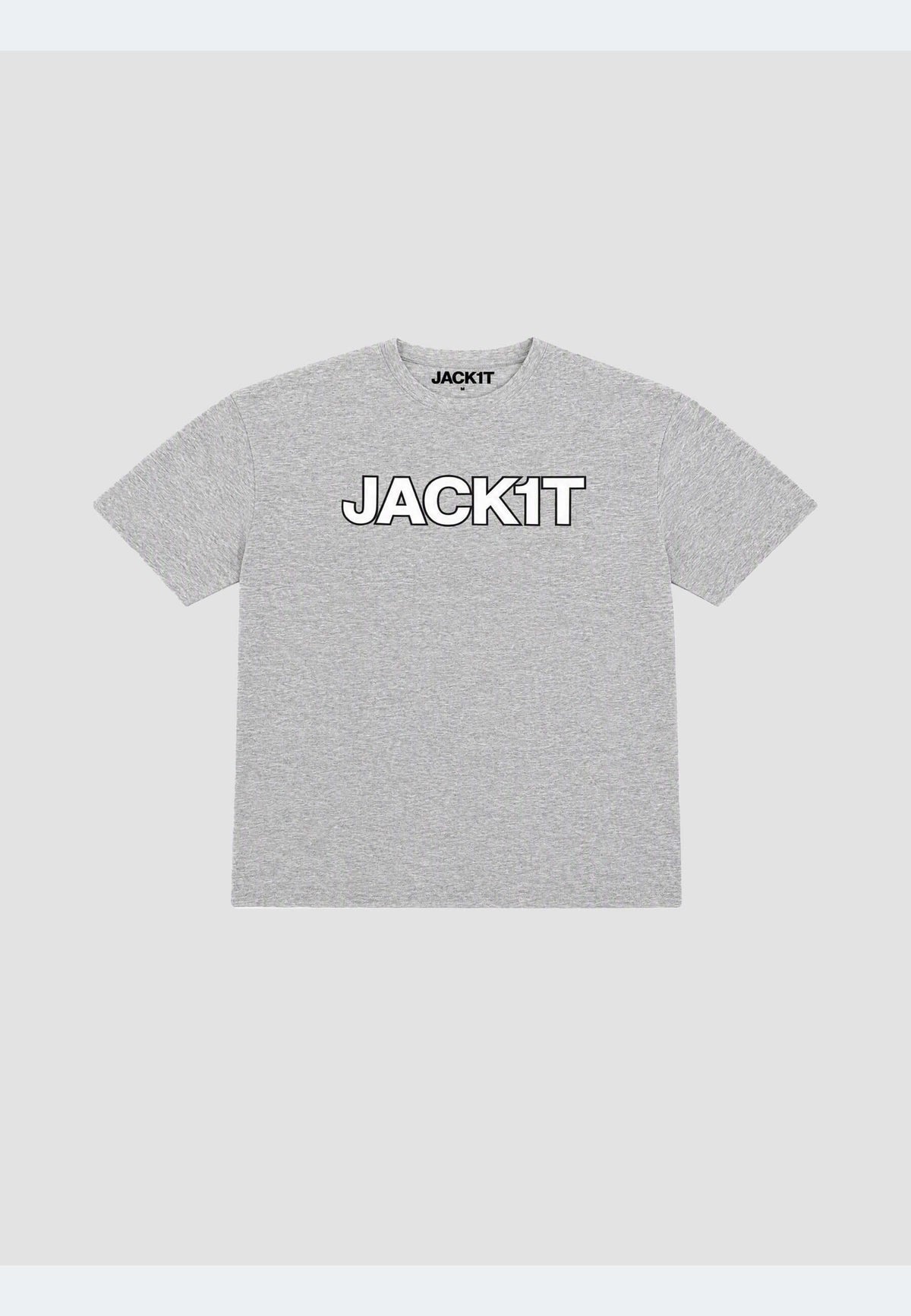 Men's grey t-shirt with JACKIT graphic on the front, made from lightweight cotton.