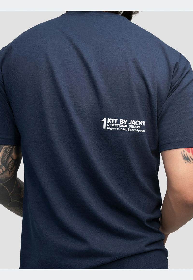 Men's navy t-shirt featuring a clean structured fit and organic cotton fabric.