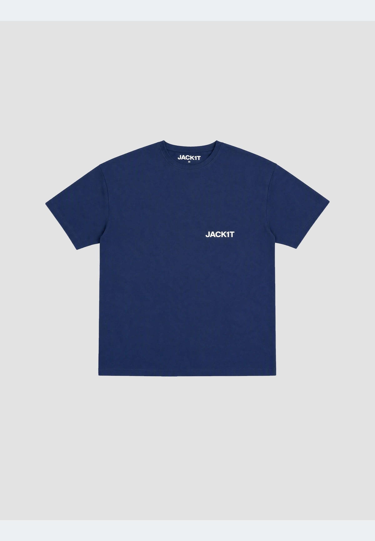 Navy t-shirt featuring a clean structured fit and JACKIT branding on the front.