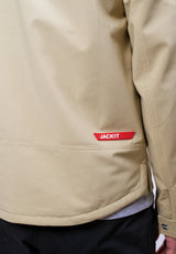 Mens Sand Shirt Jacket showcasing lightweight water resistant fabric and adjustable cuffs.