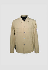 Mens Sand Shirt Jacket featuring lightweight water resistant fabric and adjustable cuffs.