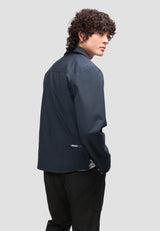 Mens Navy Shirt Jacket worn by a model, showcasing a lightweight and water-resistant design.