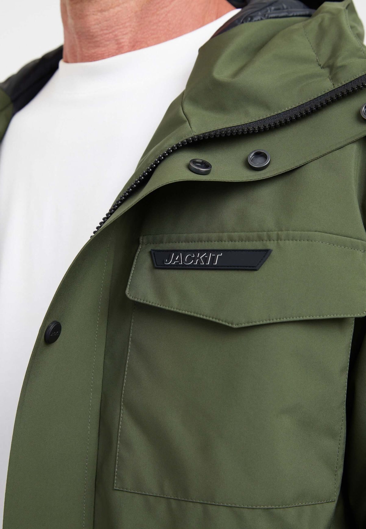 Thorium Hooded Jacket Deep Olive detail shot by JACK1T