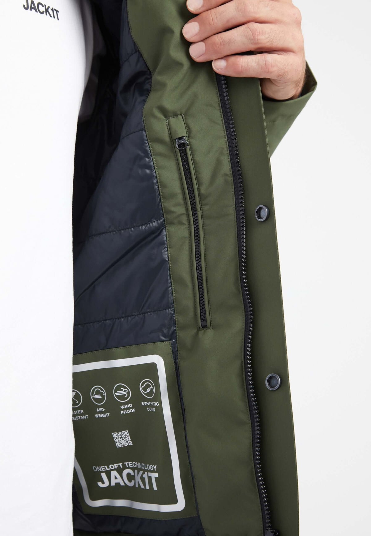 Thorium Hooded Jacket Deep Olive detail shot by JACK1T
