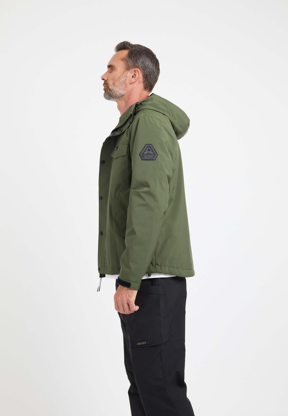 Thorium Hooded Jacket Deep Olive on model back view by JACK1T