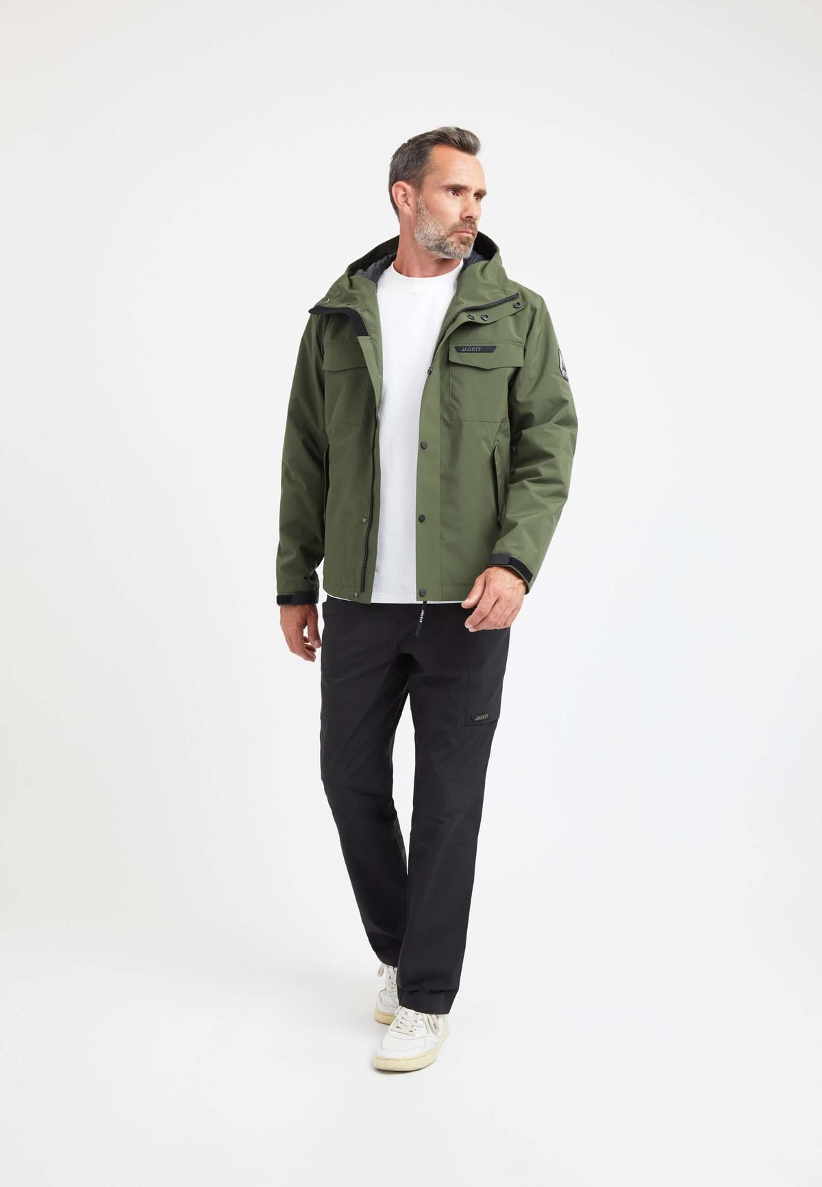 Thorium Hooded Jacket Deep Olive on model detail by JACK1T