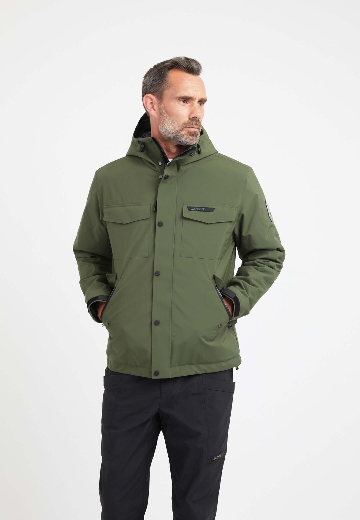 Thorium Hooded Jacket Deep Olive styled shot by JACK1T