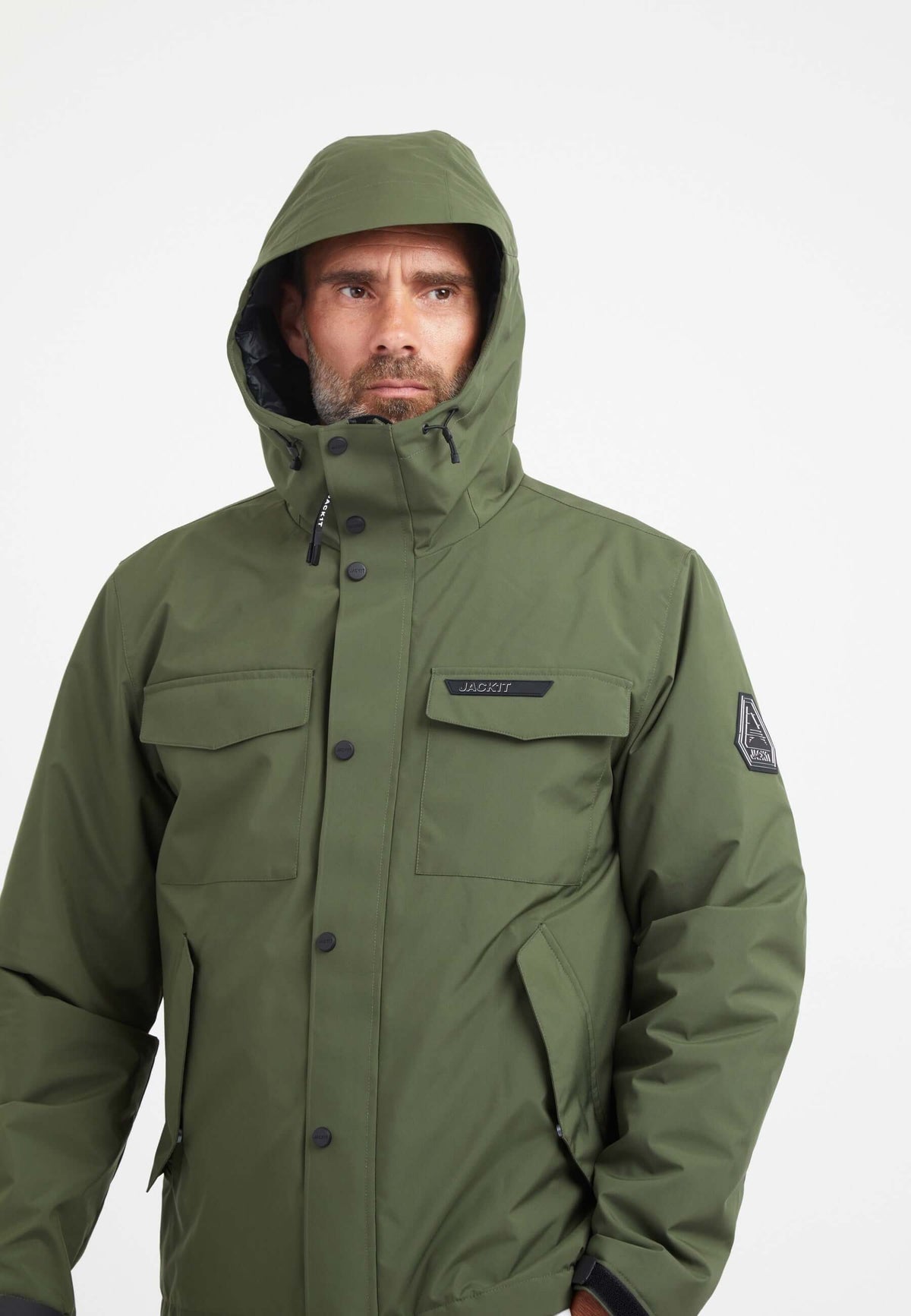 Thorium Hooded Jacket Deep Olive styled shot by JACK1T