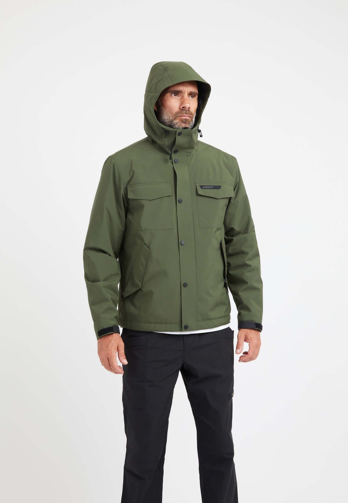 Thorium Hooded Jacket Deep Olive styled shot by JACK1T