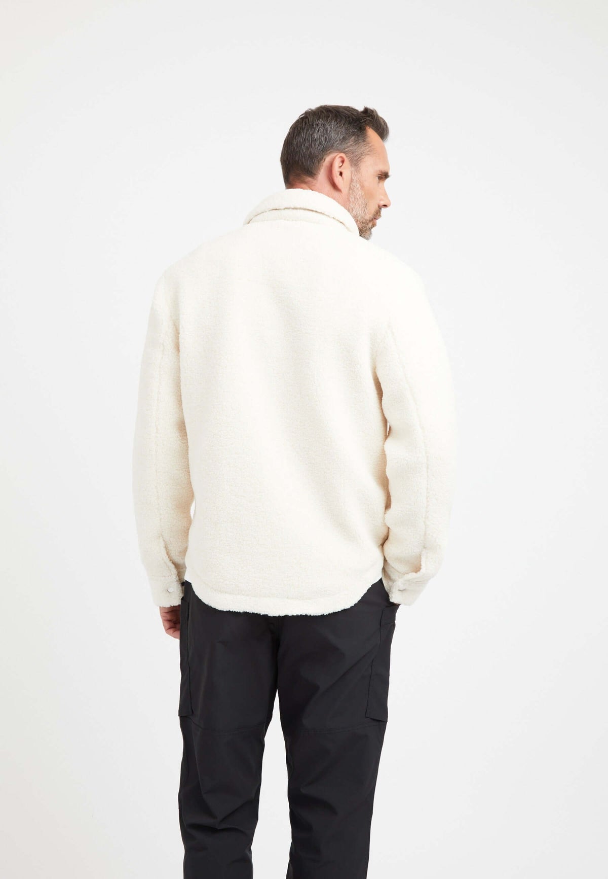 Sherpa Shirt Jacket Ecru on model full length by JACK1T