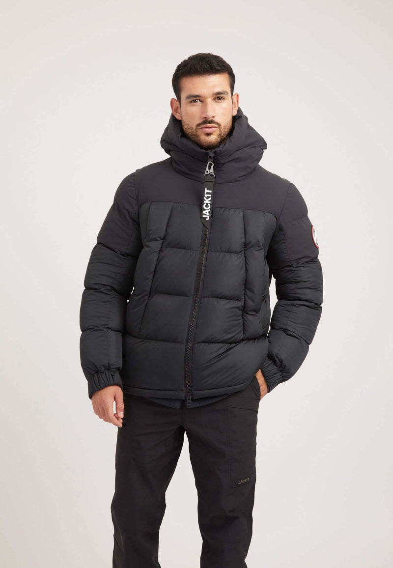 Luna Puffer Jacket Black on model front view by JACK1T