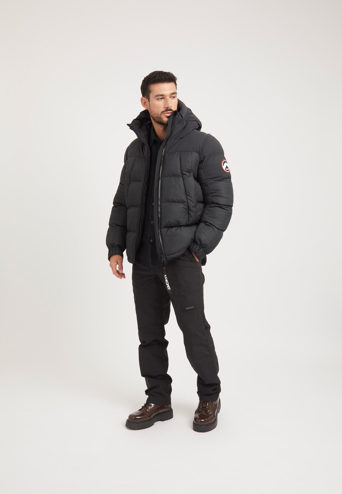 Luna Puffer Jacket Black on model detail by JACK1T
