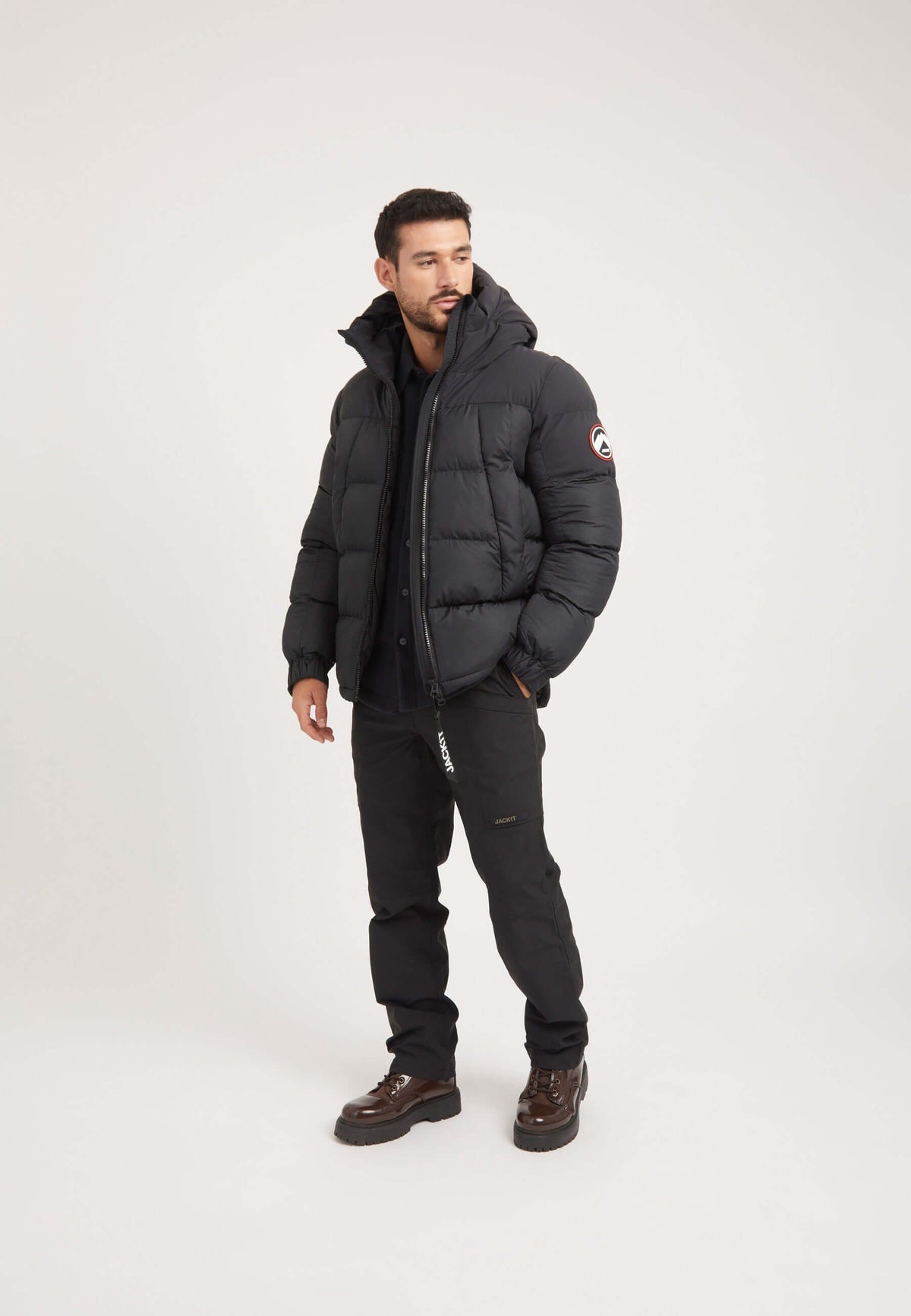 Luna Puffer Jacket Black on model detail by JACK1T