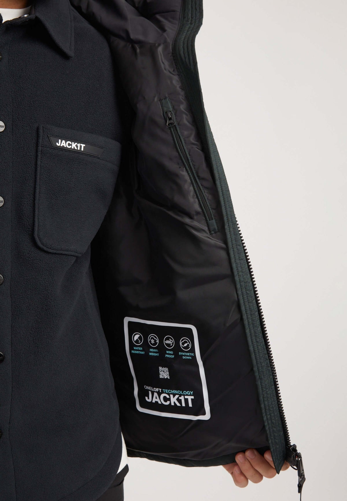 Luna Puffer Jacket Olive/Black detail shot by JACK1T