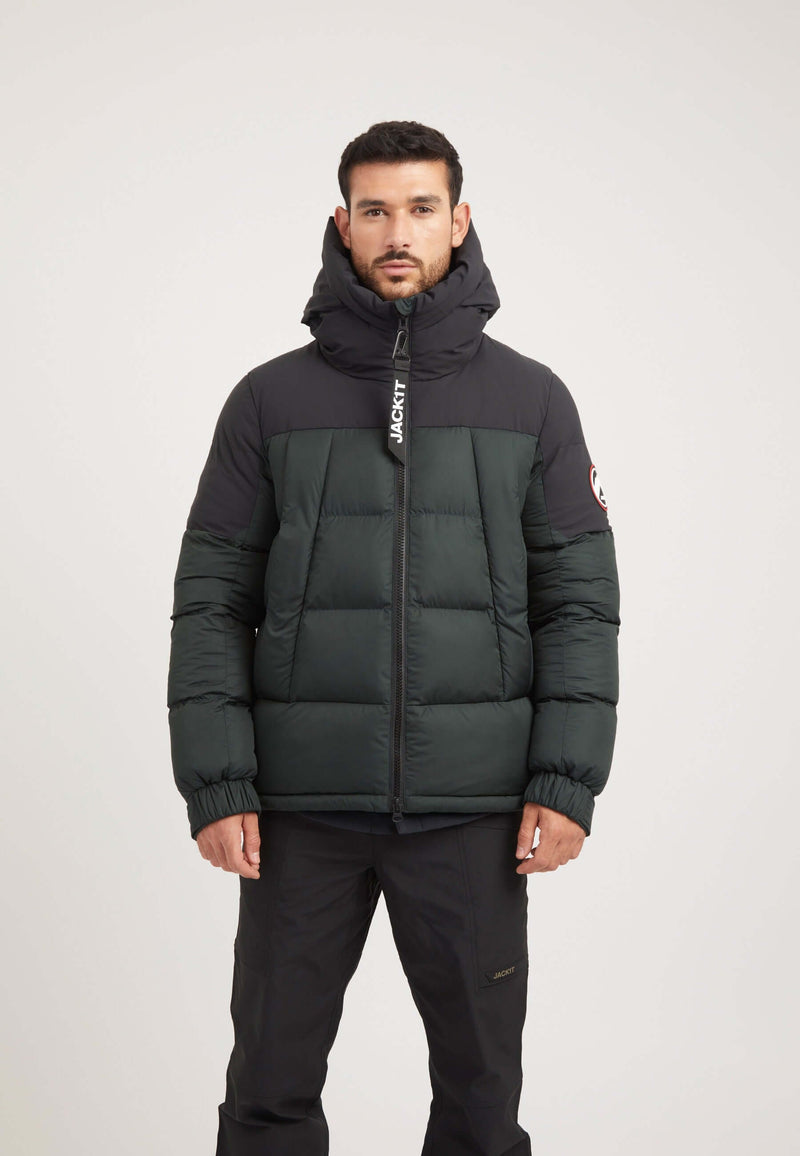 Luna Puffer Jacket Olive/Black on model front view by JACK1T
