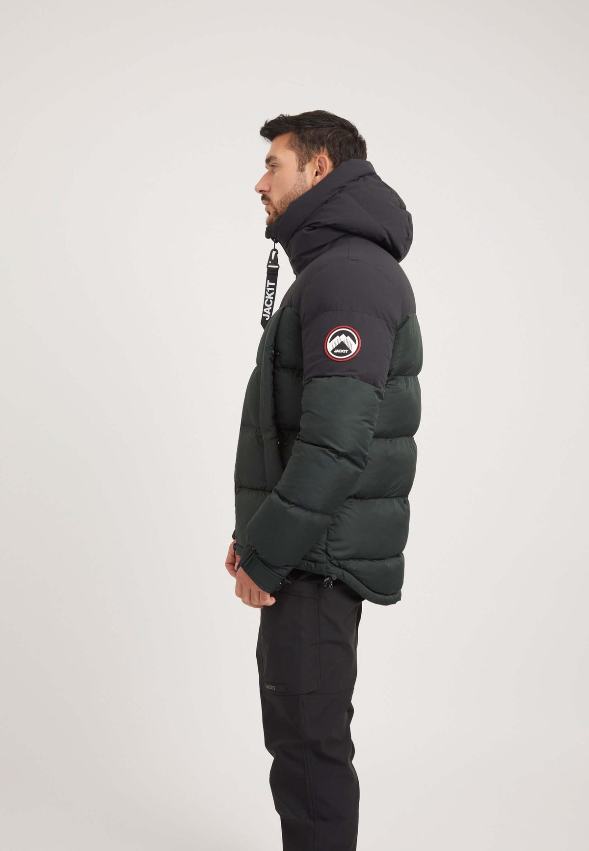 Luna Puffer Jacket Olive/Black on model back view by JACK1T