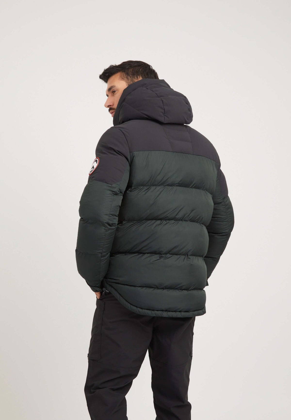 Luna Puffer Jacket Olive/Black on model full length by JACK1T