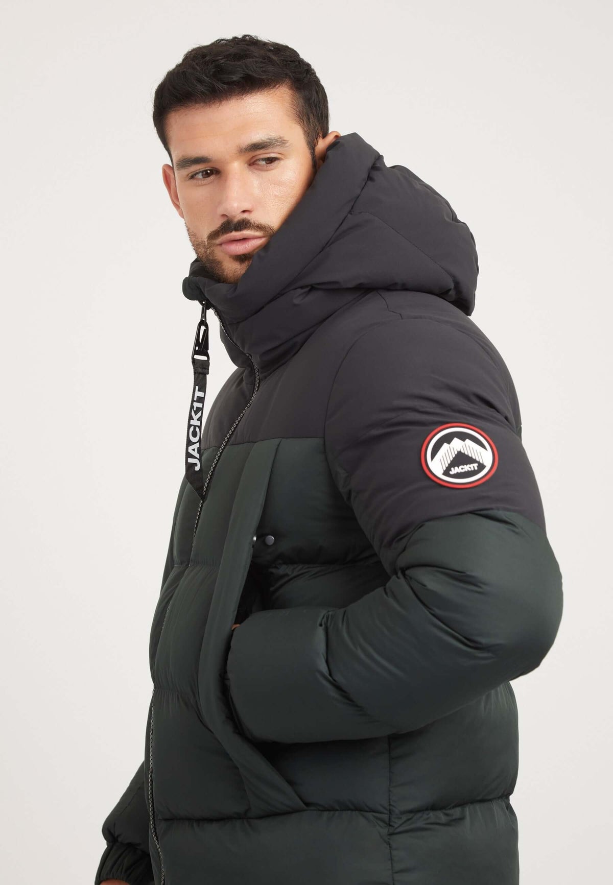 Luna Puffer Jacket Olive/Black styled shot by JACK1T
