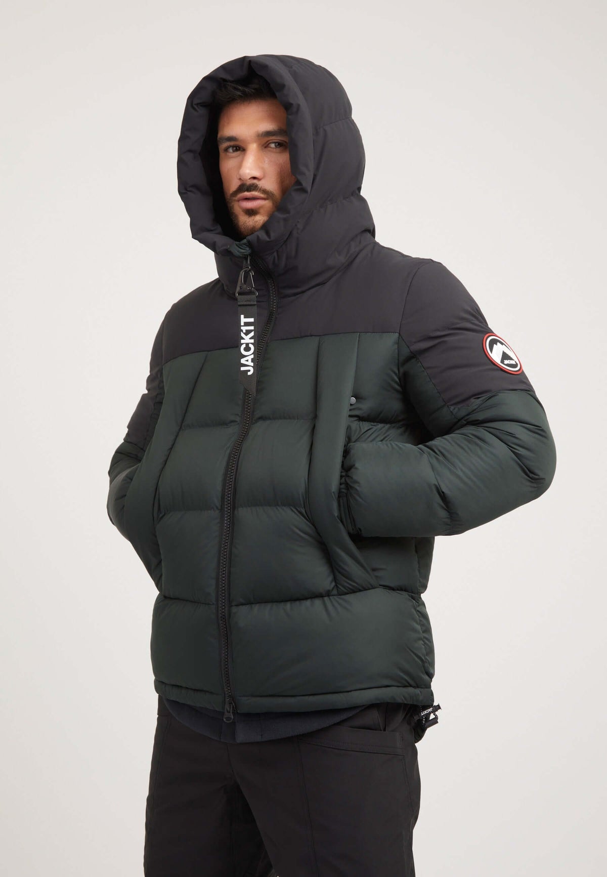 Luna Puffer Jacket Olive/Black styled shot by JACK1T