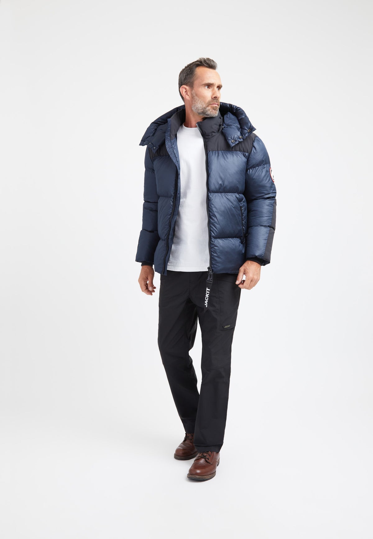 Expedition Parka Navy on model detail by JACK1T
