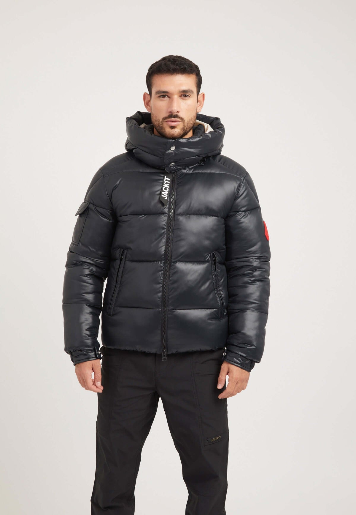 EZ Slick Racer Jacket Black/Stone on model front view by JACK1T