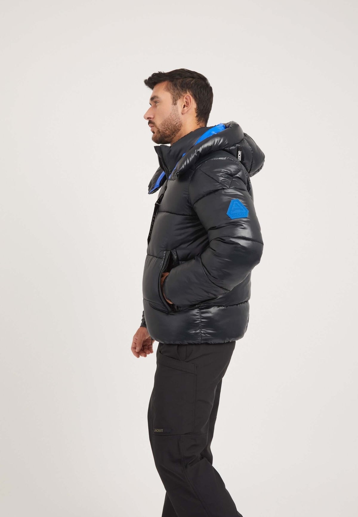 EZ Slick Racer Jacket Black/Glacial Blue on model back view by JACK1T