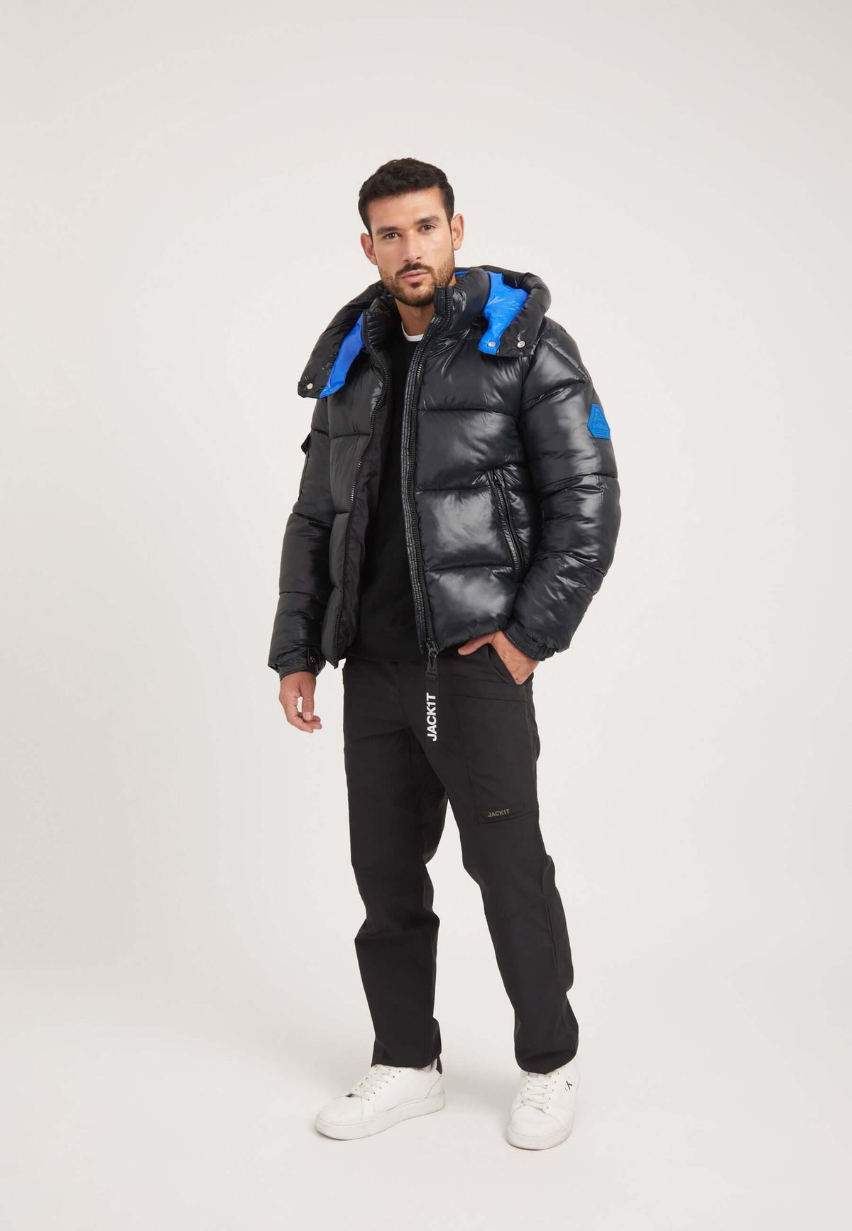 EZ Slick Racer Jacket Black/Glacial Blue on model detail by JACK1T