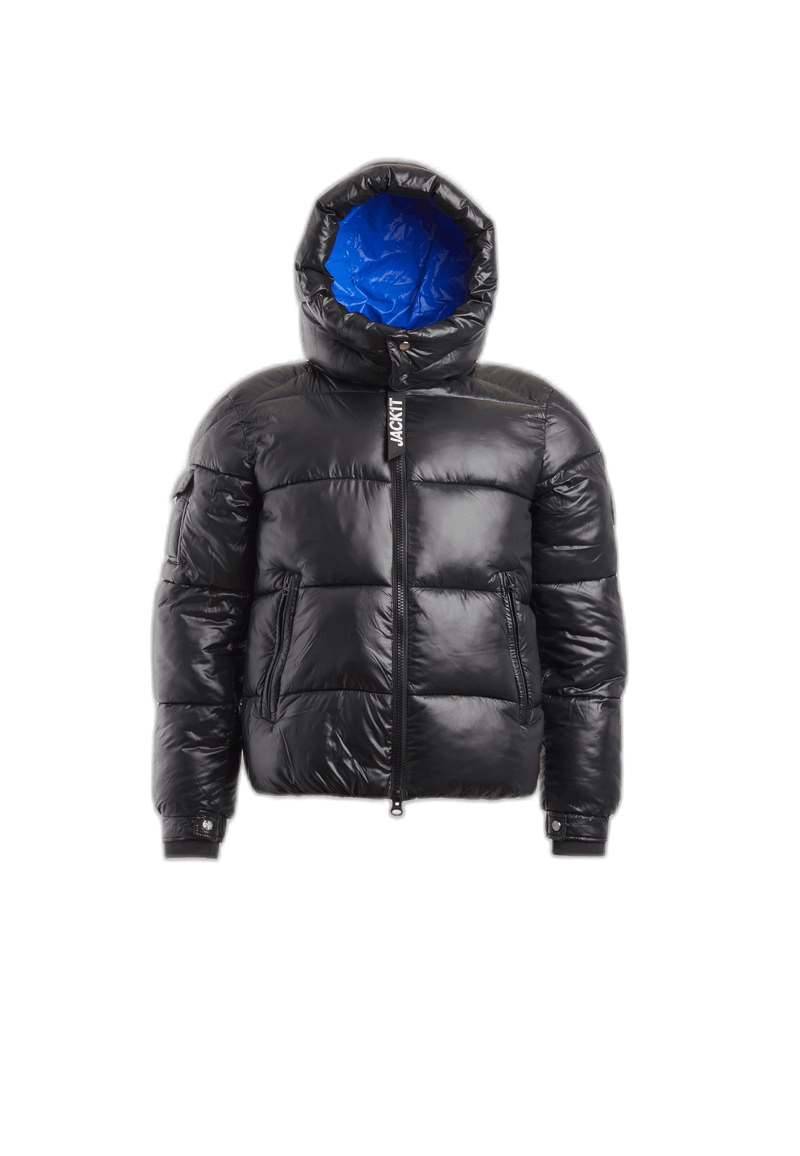 EZ Slick Racer Jacket Black Glacial Blue flat lay cutout