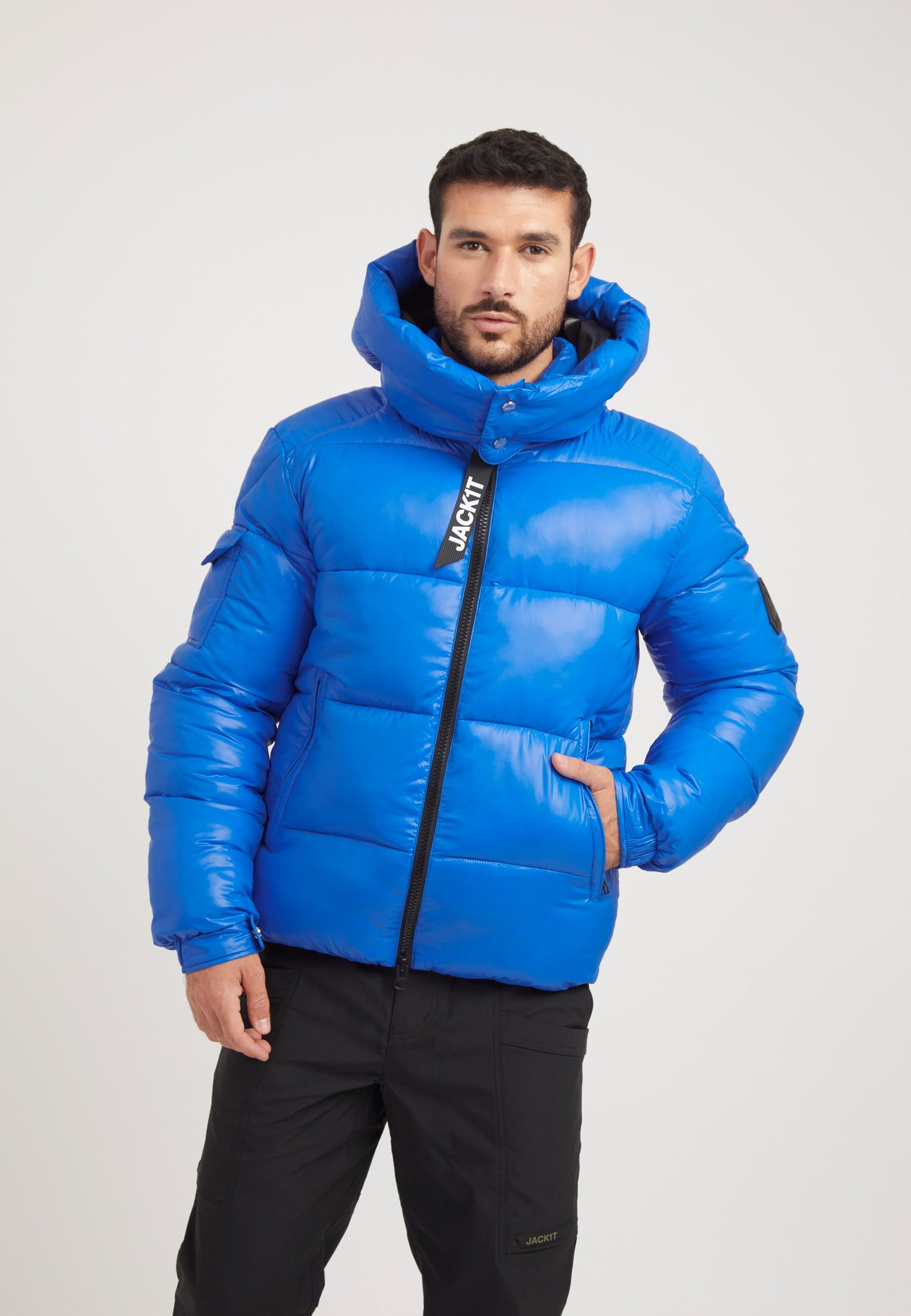 EZ Slick Racer Jacket Glacial Blue on model front view by JACK1T
