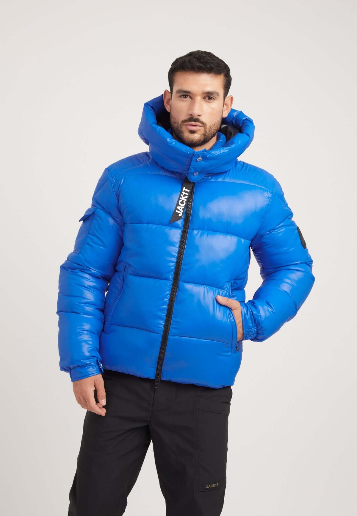 EZ Slick Racer Jacket Glacial Blue on model front view by JACK1T