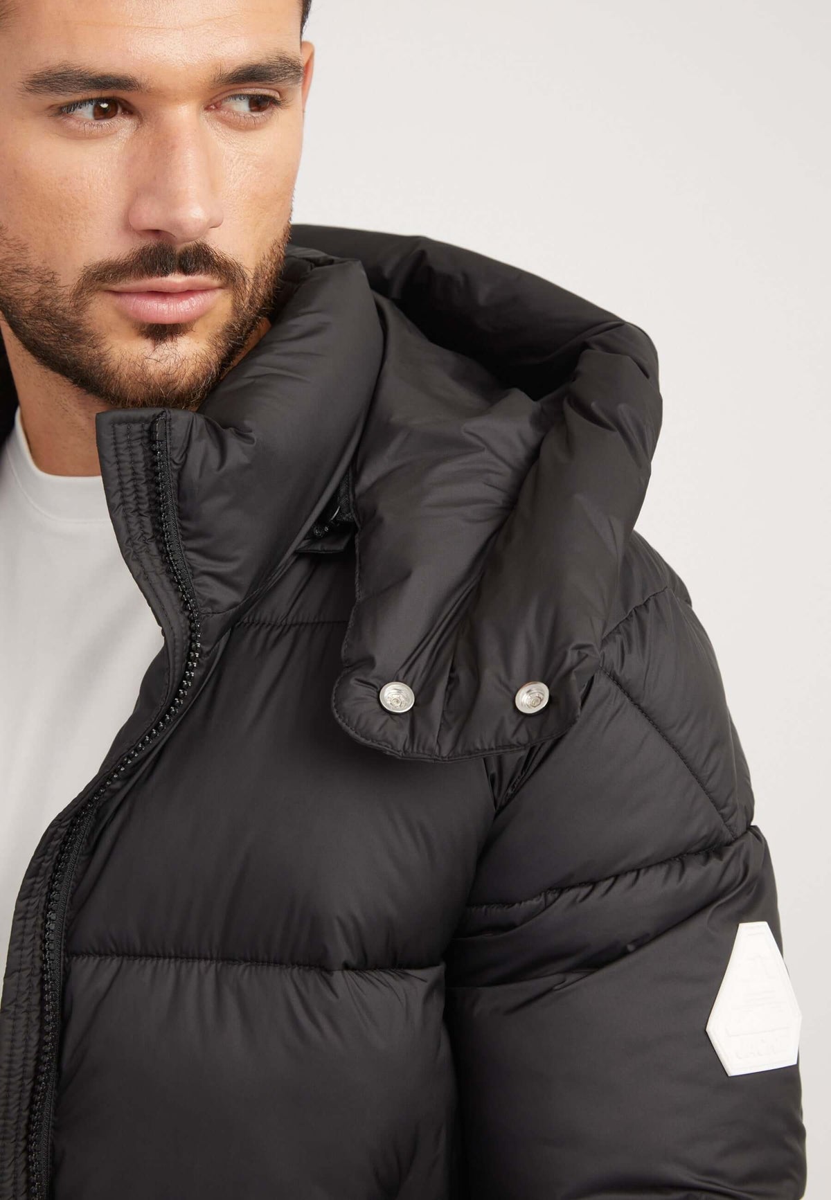 EZ Puffer Racer Jacket Matt Black detail shot by JACK1T